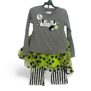 Kids Beetlejuice 3 Piece Halloween Costume Outfit Set Top Skirt Pants NWT Sz. 4T